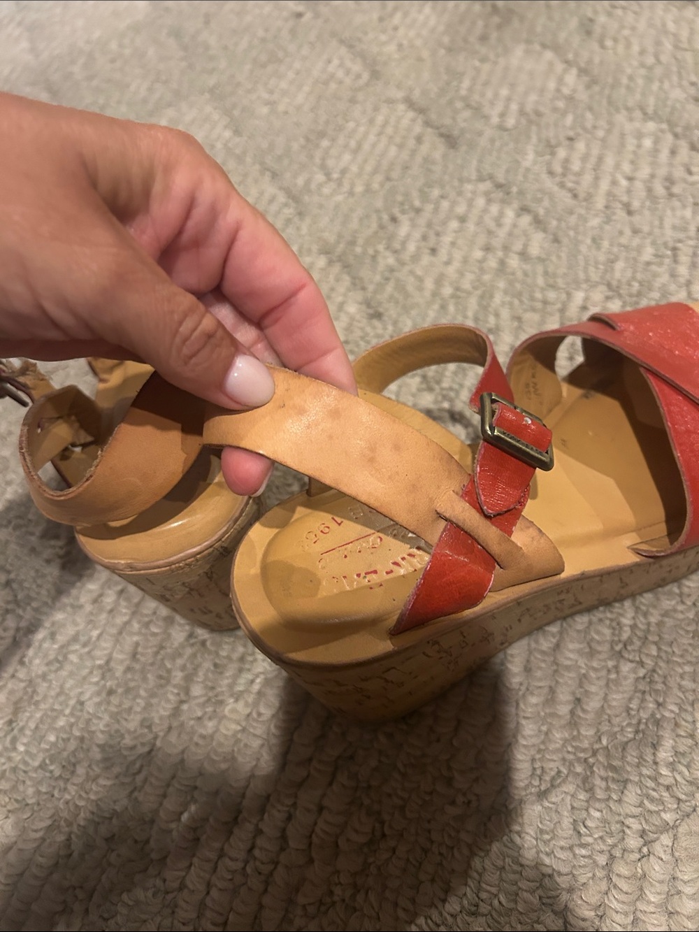 Kork-Ease Women's Red Leather Cork Wedge Sandals - Picture 13 of 13